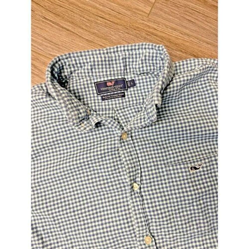 Vineyard Vines Slim Fit Tucker Shirt Large Blue‎ Gingham Check Long Sleeve